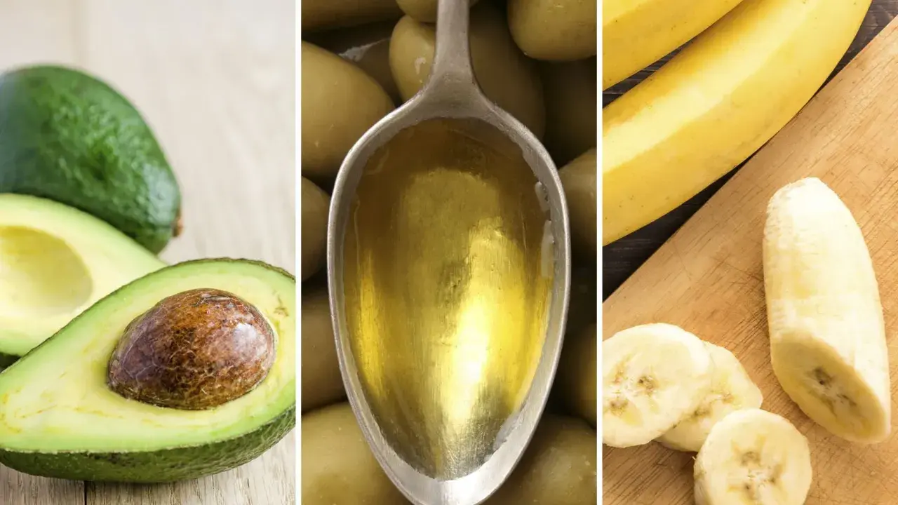 Avocado, Olivenöl und Bananen – Zutaten für eine natürliche Haarkur selber machen.
