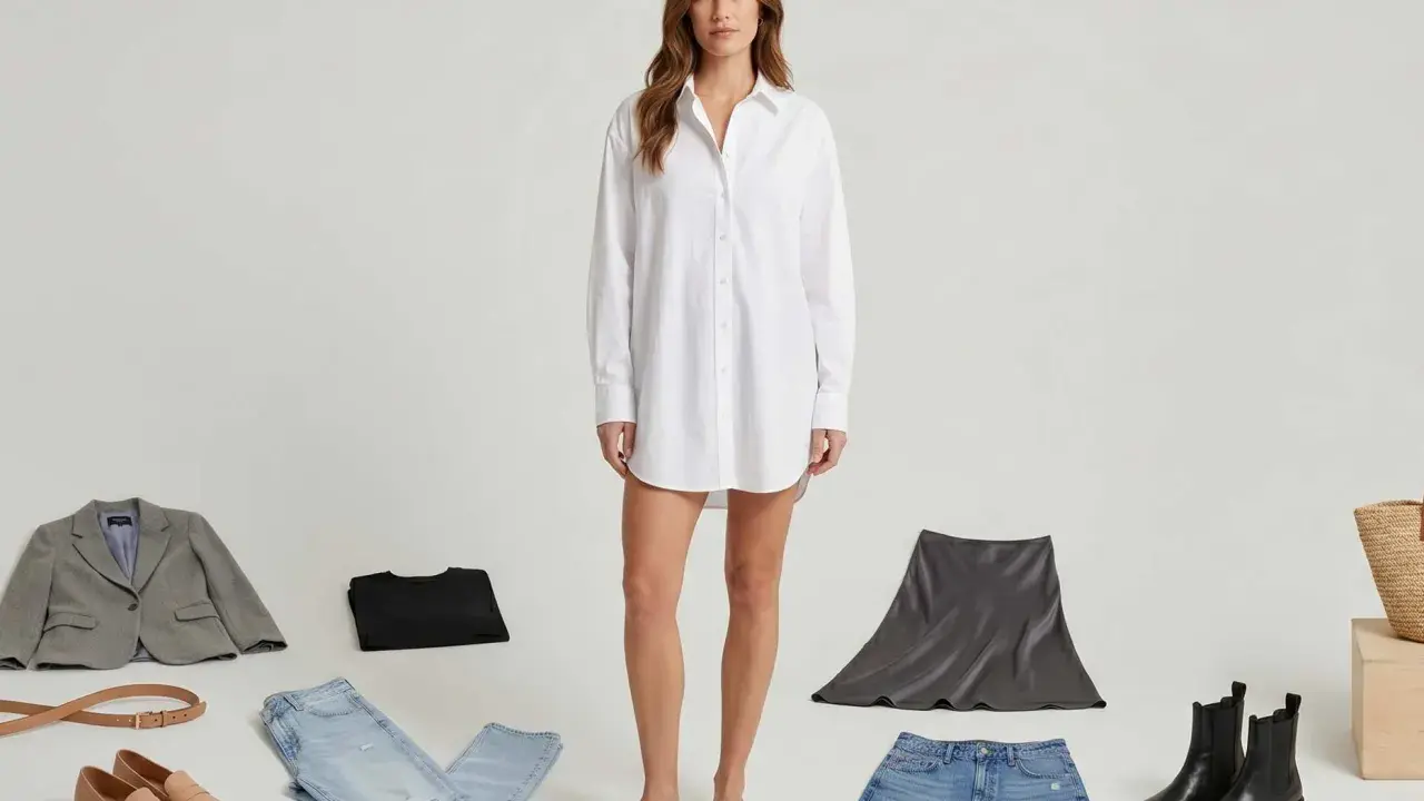 So stylst du eine oversize Bluse: Blazer, Jeans, Lederrock, Shorts, Loafer und Boots.