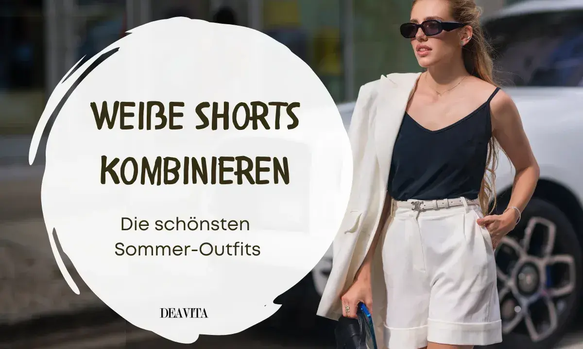 Stylische Frau in weißen Shorts und schwarzem Top, perfekt, um weiße Shorts zu kombinieren für sommerliche Outfits.