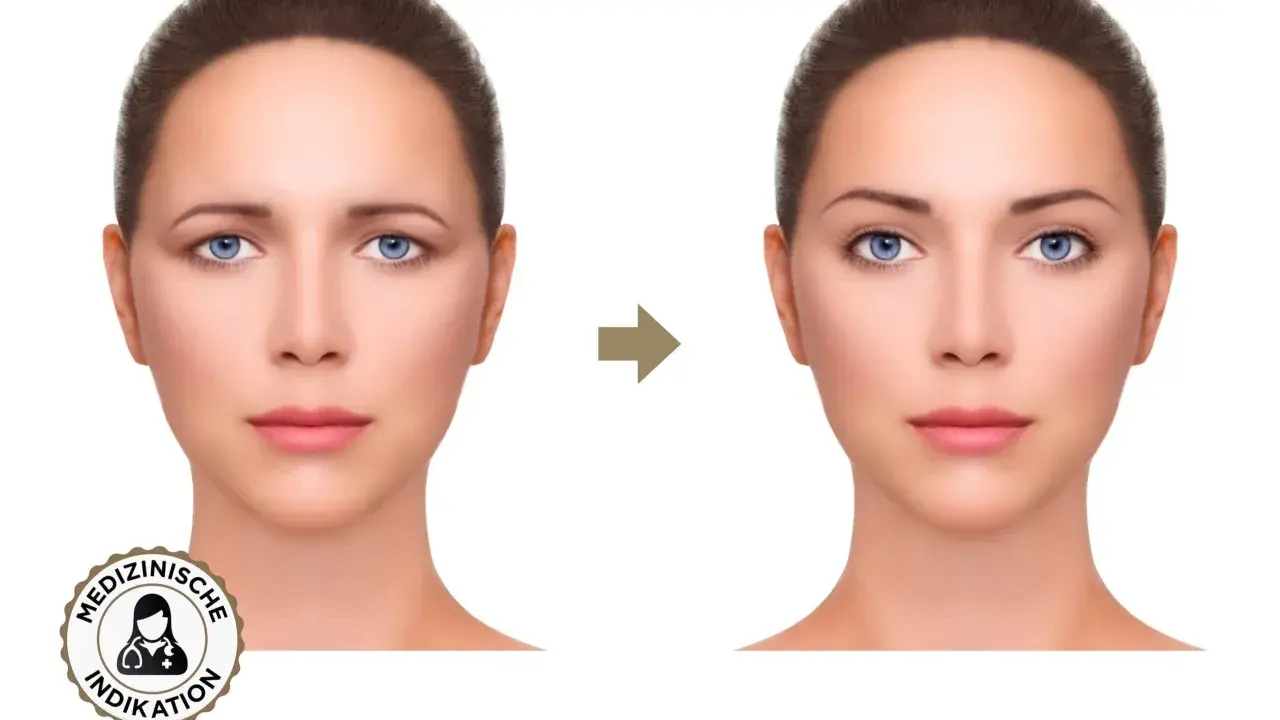 Vorher-Nachher-Vergleich: Was ist Brow Lifting? Die Augenbrauen sind angehoben, das Gesicht wirkt jugendlicher und offener.