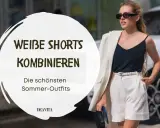 Stylische Frau in weißen Shorts und schwarzem Top, perfekt, um weiße Shorts zu kombinieren für sommerliche Outfits.