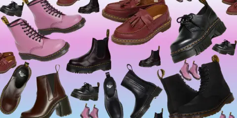 Bunte Auswahl an Schuhen, von pinken Stiefeln bis zu schwarzen Chunky Boots. Perfekt, um neue Schuhe einzulaufen und den eigenen Stil zu finden.