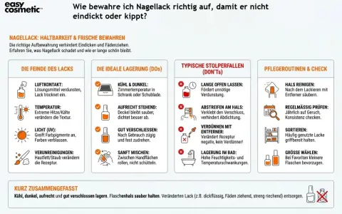 Nagellack richtig lagern: kühl, dunkel, aufrecht & gut verschlossen. So kann er nicht eindicken oder kippen.
