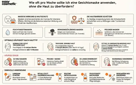 Infografik erklärt, wie oft eine Gesichtsmaske, z.B. eine Joghurtmaske, angewendet werden sollte, um die Haut nicht zu überfordern.