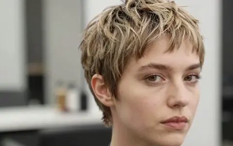 Moderne kurzhaarfrisuren damen: Ein frecher Pixie-Schnitt mit blonden Strähnen und einem lässigen Look.