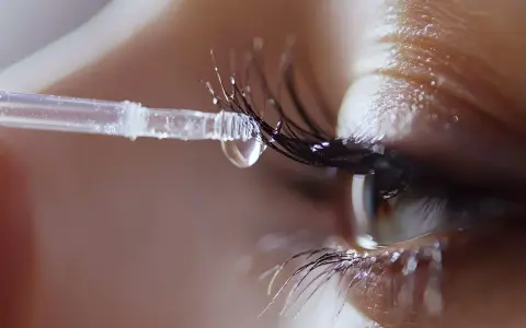 Ein Tropfen Serum auf einer Wimpernapplikator-Bürste, bereit, das Wachstum der Wimpern zu fördern.