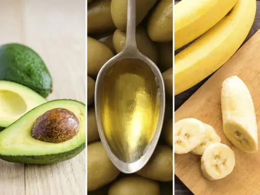 Avocado, Olivenöl und Bananen – Zutaten für eine natürliche Haarkur selber machen.