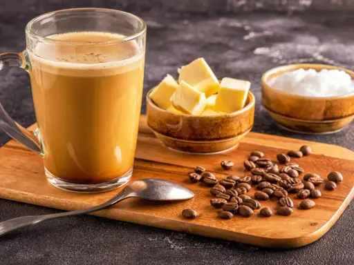 Kaffee mit Butter und Kokosöl. Manche sagen, dieser Bulletproof Coffee macht kaffee dick, aber er liefert Energie.