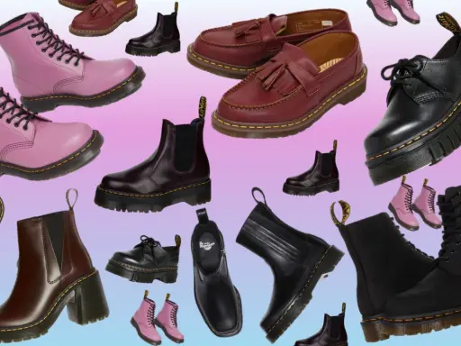 Bunte Auswahl an Schuhen, von pinken Stiefeln bis zu schwarzen Chunky Boots. Perfekt, um neue Schuhe einzulaufen und den eigenen Stil zu finden.
