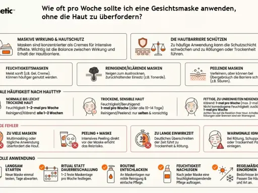Infografik erklärt, wie oft eine Gesichtsmaske, z.B. eine Joghurtmaske, angewendet werden sollte, um die Haut nicht zu überfordern.