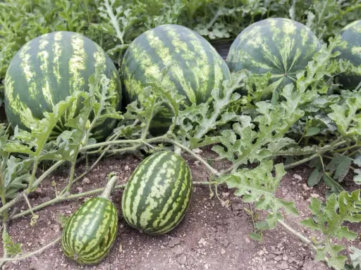 Reife Wassermelonen reifen auf dem Feld. Ihre Wassermelone Heilkraft ist ein Geschenk der Natur.