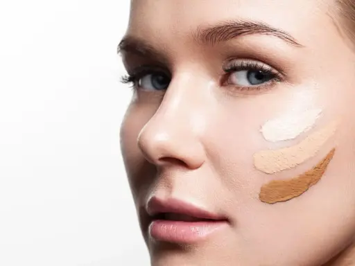 Haut mit drei Foundation-Swatches. Perfekt, um den richtigen Farbton für dein **Foundation selber machen** zu finden.