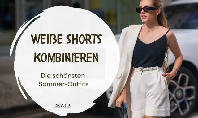 Stylische Frau in weißen Shorts und schwarzem Top, perfekt, um weiße Shorts zu kombinieren für sommerliche Outfits.