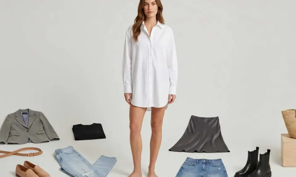So stylst du eine oversize Bluse: Blazer, Jeans, Lederrock, Shorts, Loafer und Boots.