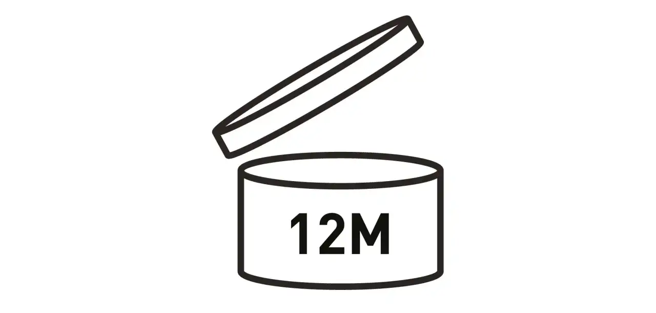 Haltbarkeitsdatum-Symbol: Ein offener Tiegel mit der Aufschrift 